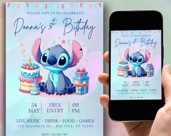 Stitch Birthday Invitation, Editable Canva Pool Party Template (Digital Download)