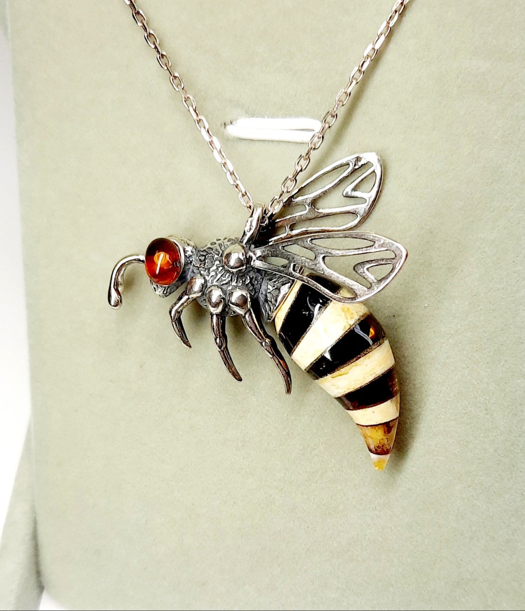 NEW Multi Baltic Amber Sterling Silver Wasp Pendant picture
