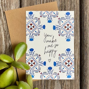 Postkarte You make me so happy / Portugal / Fliesen / DinA6