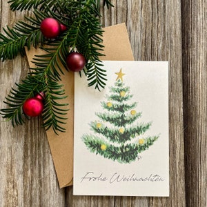 Postkarte Frohe Weihnachten / Tannenbaum / DinA6 / mit Kraftpapier Umschlag / Lichterkette / Kugeln / Frohes Fest / Grußkarte Karte