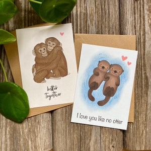 Postkarte Set Otter & Äffchen / better together / made for each otter / beste Freundin / Partner / Lieblingsmensch / Kraftpapier Umschlag