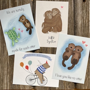 Süßes Postkarten Set / Otter / Äffchen / Schildkröte / Bär / beste Freundin / Partner / handmade