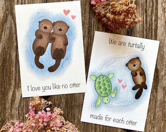 Otter postcard set / otter & turtle / postcard DIN A6 / kraft paper envelope / water / funny saying / animal motif / handmade