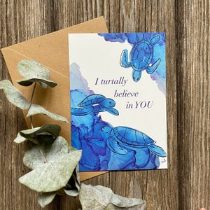 Postkarte I turtally believe in you / DinA6 / Schildkröte / Kraftpapier Umschlag / lustiger Spruch / Motivation / Tiermotiv /  Wasser
