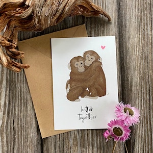 Postkarte better together Affen / Äffchen / Umarmung / Grußkarte DinA6 / Valentinstag / Kraftpapier Umschlag / Tierbaby / handmade