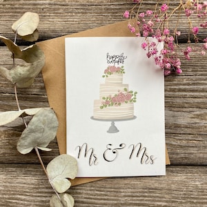 Hochzeitskarte Mr & Mrs / Hochzeitstorte / modern / Karte zur Hochzeit / DIN A6 / Kraftpapier Umschlag