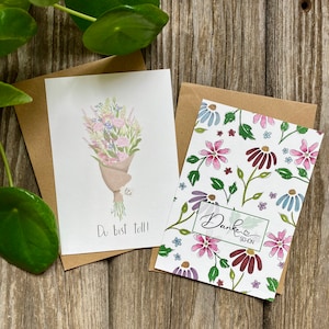 Postkartenset Danke / du bist toll / Dankeschön / Dankeskarte / Blümchen / Blumenstrauß / Kraftpapier Umschlag / detailverliebt