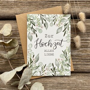 Hochzeitskarte floral / Boho / modern / Eukalyptus / Postkarte zur Hochzeit / DIN A6 / Kraftpapier Umschlag