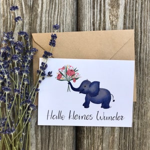 Grußkarte "Hallo kleines Wunder" / Postkarte Geburt / Elefant Motiv / Baby Junge Mädchen / Karte Taufe / DIN A6 / Grüße/Kraftpapier Umschlag