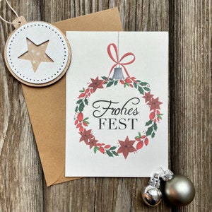 Postkarte Frohes Fest / Weihnachtskarte / Adventskranz / Kraftpapierumschlag / Din A6 / Grußkarte Karte