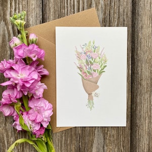 Postkarte Blumenstrauß / Valentinstag / Grußkarte Din A6/ Kraftpapier Umschlag / Danke / Geburtstag