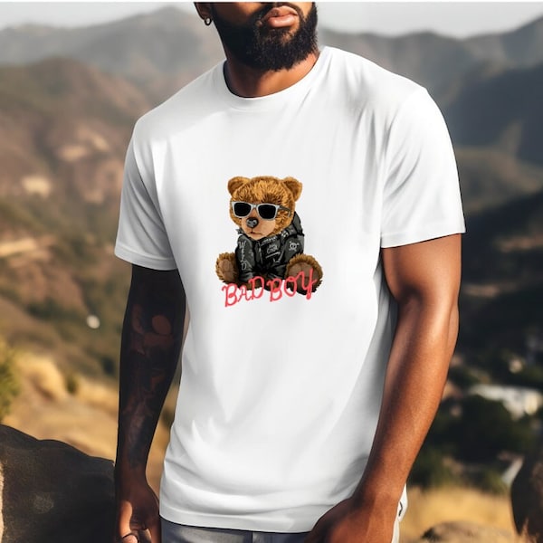 Comfy Shirt Cool Bad Boy tee for Men Gift For Friend Bear Lover Shirt for Boys