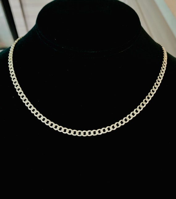 Vintage Sterling Cuban Chain Necklace 16”.