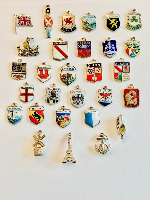 Lot of 25 Vintage Sterling and Enamel Travel Charm