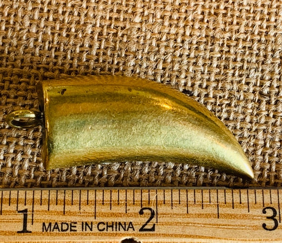 Vintage Brass and Dyed Jade Tooth/Claw Pendant - image 2