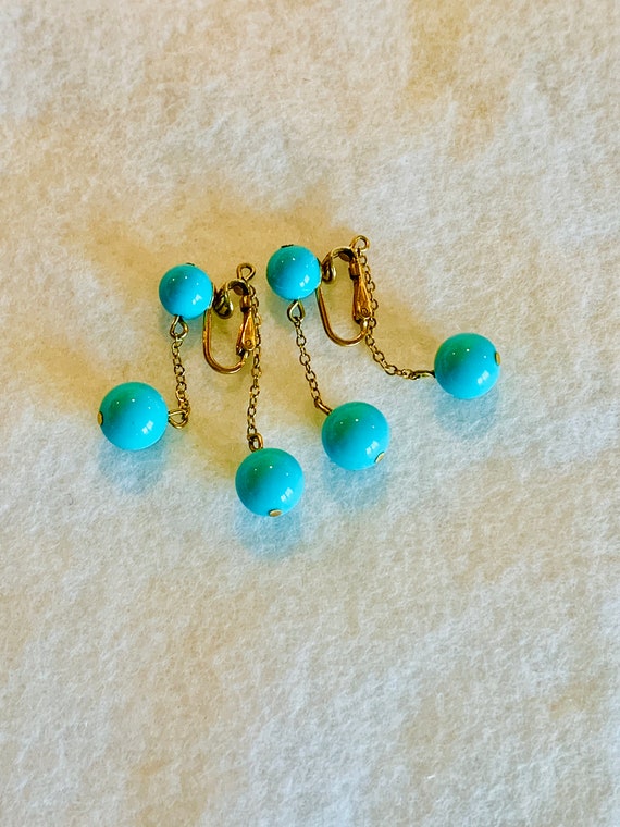 Vintage Richelieu Earrings Faux Turquoise, Gold To