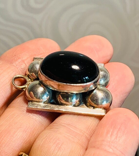 Vintage Sterling Pendant, Modernist Mexican Onyx … - image 3