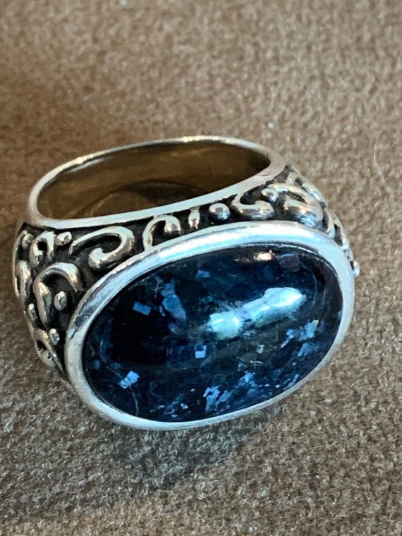 Vintage Sterling Ring, Blue Sodalite Statement Pi… - image 2