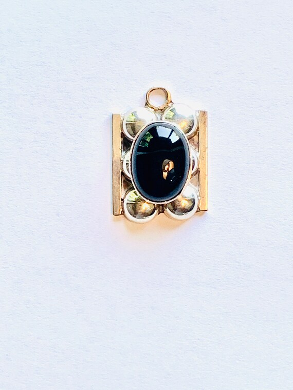 Vintage Sterling Pendant, Modernist Mexican Onyx … - image 5