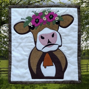 Brown Cow Quilt Pattern by Rachel&#39;s of Greenfield | Wall Hanging Quilt Patterns | Cow Craft | Instructions and Templates Included | 13&quot;x15&quot;