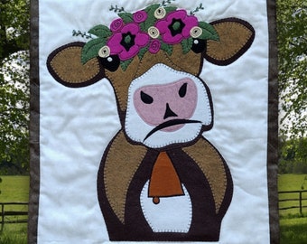 Brown Cow Quilt Pattern by Rachel's of Greenfield | Wall Hanging Quilt Patterns | Cow Craft | Instructions and Templates Included | 13"x15"