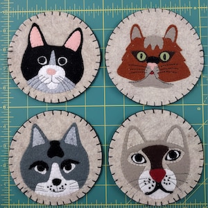 Coasters Kit | Craft Kit for Adults | DIY Cat Coasters set of 4 | Animal-Themed Coasters | Instructions and Materials Included | 5&quot;