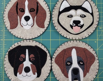 Dog Coasters Kit | Craft Kit for Adults | DIY Coasters set of 4 | Make Your Own Coasters | Instructions and Materials Included | 5" Coasters