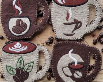Koffiemokken ornamentpatroon, quiltpatroon voor volwassenen, schattig koffiequiltambacht, instructies en sjablonen inbegrepen