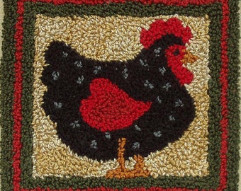 Black Hen Kit Punch Needle Kit | Punch Needle Embroidery Kit | Instructions and Materials Included | 3 3/8″ x 3 3/8″ |