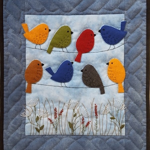 Birds on Wires Quilt Pattern by Rachel's of Greenfield | Bird Wall Quilt Patterns | Instructions and Template Included | 13" x 15"