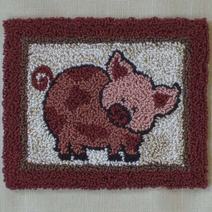 Pink Pig Punch Needle Kit | Punch Needle Embroidery Kit | Pig-Themed Embroidery Kit | Instructions and Materials Included | 3 3/4”x 3”