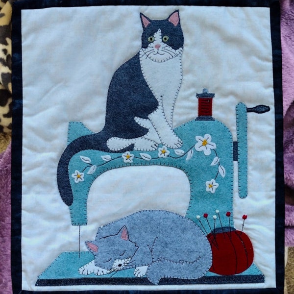 Cat Nap Wall Quilt Pattern by Rachel's of Greenfield | Cat Quilt Patterns | Instructions and Templates Included | 13" x 15"