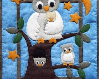 Owl Family Quilt Pattern | Wall Quilt Patterns | Owl-Themed Pattern | Instructions and Templates Included | 13" x 15"