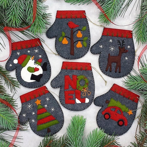 Charcoal Mittens Kit | DIY Christmas Ornaments | DIY Handmade Ornaments | Ornament Kits | Instructions and Materials Included
