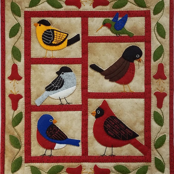 Backyard Birds Wall Quilt Kit by Rachel's of Greenfield | Wool Felt Wall Hanging Kit | Instructions and Materials Included | 13" x 15"