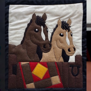 Horses Wall Quilt Pattern | DIY Wall Quilt | Small Animal Quilt Patterns for Beginners | Instructions and Templates Included | 13” x 15”