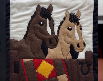 Horses Wall Quilt Pattern | DIY Wall Quilt | Small Animal Quilt Patterns for Beginners | Instructions and Templates Included | 13” x 15”