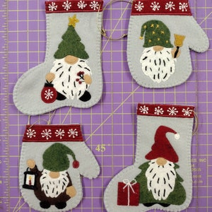 Christmas Gnomes Pattern | DIY Christmas Ornaments | Mittens & Stockings Pattern | Templates and Instructions Included | Approx. 4" x 5"