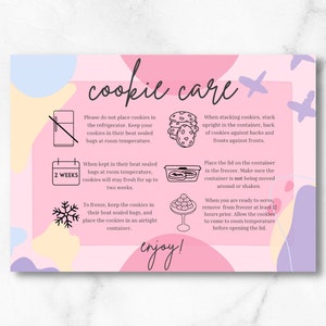 Cookie Care Card Printable 3.5" by 5". Cookie Care Instructions, Digital Print, Bakery Care Guide, Biscuits Care Instructions. PDF and PNG.