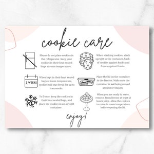 Cookie Care Card, Cookie Card Printable, Cookie Instructions, Dessert Card, Cookie Care Instructions, Biscuits Care Instructions, thank you.