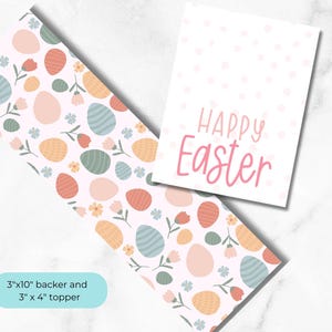 Feliz Páscoa Cookie Backer e Tag Printable, Easter Egg Cookie Tags, 3"x10" e 3"x4" Digital, Easter Bunny Tag, cartão de biscoito de download instantâneo