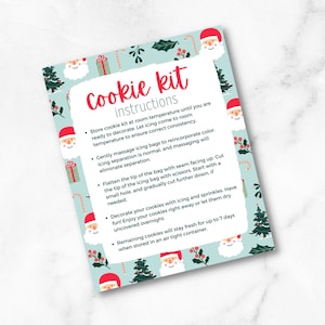 DIY kerstkoekjespakket Instructies op kaart afdrukbaar 4,3 x 5,3 inch DIY koekjeskaart, speciale bezorging, kerstmanpost, elfjesbezorging, elfjes