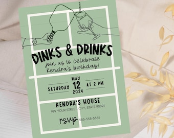 Pickleball Birthday Invitation: Dinks & Drinks, Editable Canva Template (PDF File)