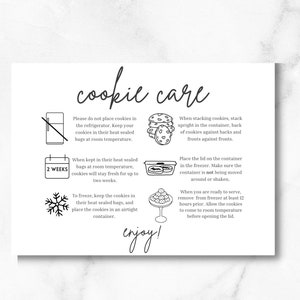 Cookie Care Tag, Cookie Karte zum Ausdrucken. Cookie, Backwaren, Dessert, Cookie Pflegehinweise. Keks Pflegehinweise