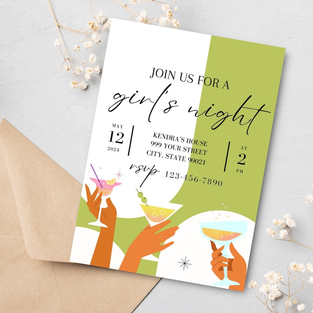 Editable Girls Night Invitation Custom Canva Invite - Etsy