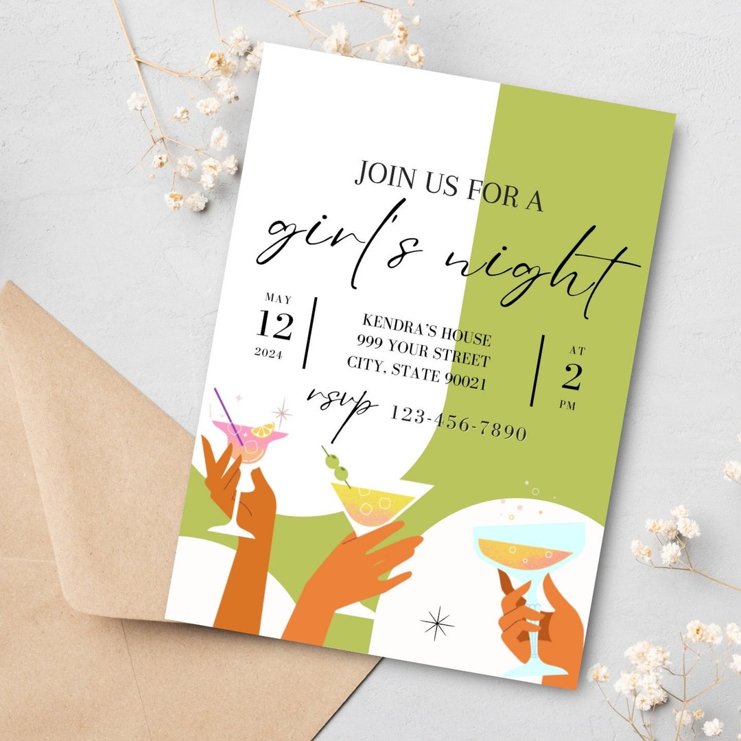Editable Girls Night Invitation Custom Canva, Invite Minimalist, Boho ...