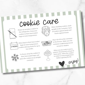 Cookie Care Instructions Card Printable: Bakery Packaging (PDF Download)