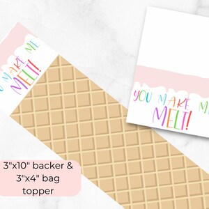 Valentines You Make Me Melt, Ice Cream Scoop Pun Backer e Topper para biscoitos para impressão, 3 "x10" e 3 "x4" Digital, cartão de biscoitos para download instantâneo