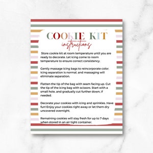 Kerstkoekjespakket instructies op kaart afdrukbaar 4,3" x 5,3" DIY-koekjeskaart, speciale levering, pre-orderverpakking kerstkoekje