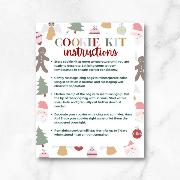 Druckbare Weihnachten DIY Cookie Kit Anleitung Card-Printable 4.3 "by 5.3" DIY Cookie Karte